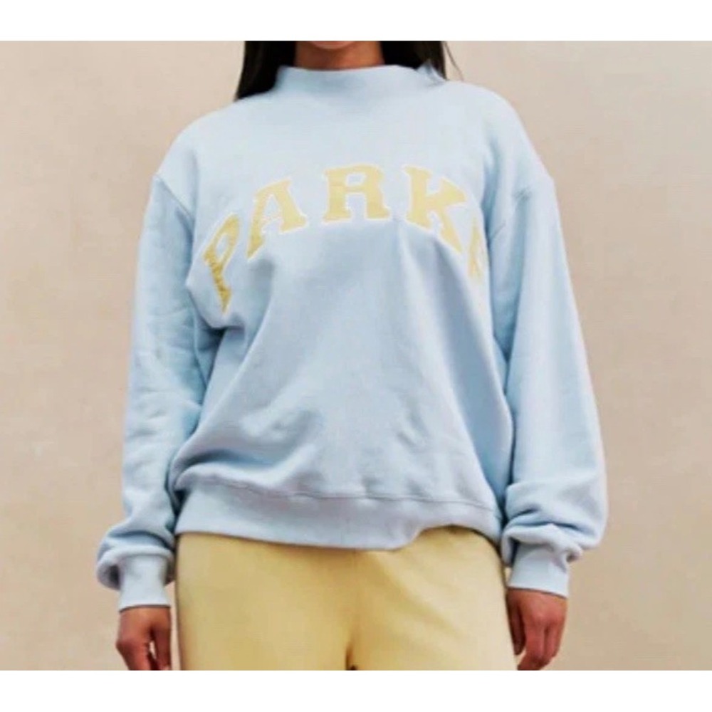 NEW Parke Varsity Mockneck Sweatshirt Blueberry Lemonade Light Blue L/XL